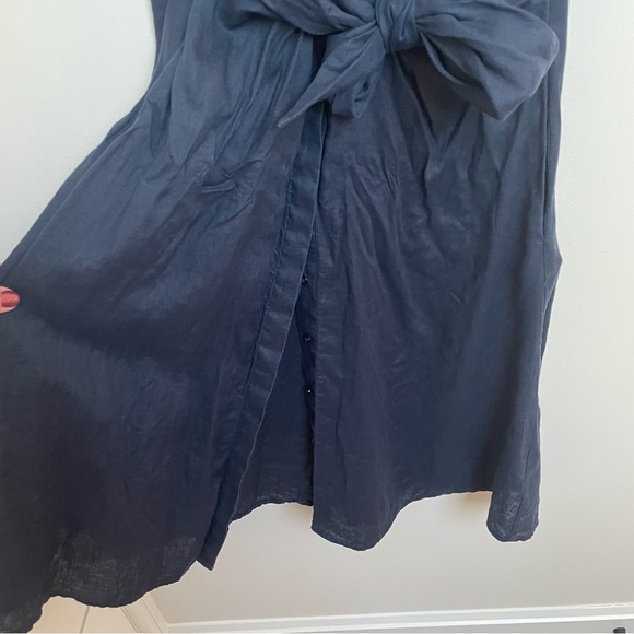 Ralph Lauren tie front linen shirt dress navy blue size 8 - Picture 4 of 13